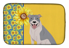 Load image into Gallery viewer, Summer Sunflowers Blue and White Pit Bull Terrier Dish Drying Mat – Absorbent, Artistic Kitchen Essentials