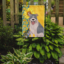 Load image into Gallery viewer, Summer Sunflowers Blue and White Pit Bull Terrier Garden Flag – Decorative Outdoor Yard Flag