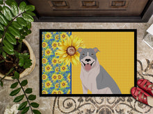 Load image into Gallery viewer, Summer Sunflowers Blue and White Pit Bull Terrier Doormat - 24x36 Decorative Floor Mat – Indoor/Outdoor Rug with Artistic Flair