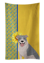 Load image into Gallery viewer, Summer Sunflowers Blue and White Pit Bull Terrier Kitchen Towel