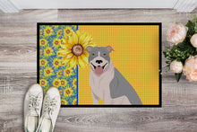 Load image into Gallery viewer, Summer Sunflowers Blue and White Pit Bull Terrier Doormat - 18x27 Decorative Floor Mat – Indoor/Outdoor Rug with Artistic Flair