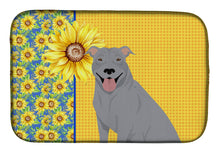 Load image into Gallery viewer, Summer Sunflowers Blue Pit Bull Terrier Dish Drying Mat – Absorbent, Artistic Kitchen Essentials