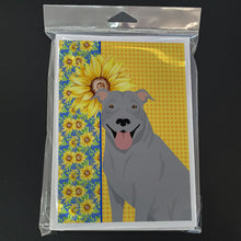 Load image into Gallery viewer, Summer Sunflowers Blue Pit Bull Terrier Greeting Cards -  Blank Note Cards – 8-Pack of Artist-Designed Cards with Envelopes