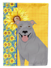 Load image into Gallery viewer, Summer Sunflowers Blue Pit Bull Terrier Garden Flag – Decorative Outdoor Yard Flag