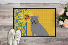 Load image into Gallery viewer, Summer Sunflowers Blue Pit Bull Terrier Doormat - 24x36 Decorative Floor Mat – Indoor/Outdoor Rug with Artistic Flair