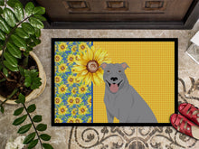 Load image into Gallery viewer, Summer Sunflowers Blue Pit Bull Terrier Doormat - 24x36 Decorative Floor Mat – Indoor/Outdoor Rug with Artistic Flair