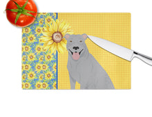 Load image into Gallery viewer, Summer Sunflowers Blue Pit Bull Terrier Glass Cutting Boards – Durable, Decorative Kitchen Art Large