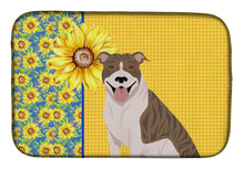 Load image into Gallery viewer, Summer Sunflowers Fawn Brindle Pit Bull Terrier Dish Drying Mat – Absorbent, Artistic Kitchen Essentials