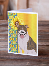 Load image into Gallery viewer, Summer Sunflowers Fawn Brindle Pit Bull Terrier Greeting Cards -  Blank Note Cards – 8-Pack of Artist-Designed Cards with Envelopes
