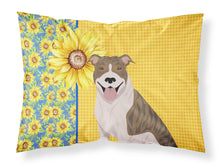 Load image into Gallery viewer, Summer Sunflowers Fawn Brindle Pit Bull Terrier Fabric Standard Pillowcase – Artistic Decorative Front, White Back