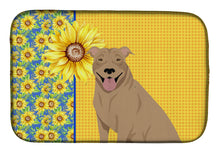 Load image into Gallery viewer, Summer Sunflowers Fawn Pit Bull Terrier Dish Drying Mat – Absorbent, Artistic Kitchen Essentials