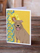 Load image into Gallery viewer, Summer Sunflowers Fawn Pit Bull Terrier Greeting Cards -  Blank Note Cards – 8-Pack of Artist-Designed Cards with Envelopes