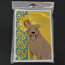 Load image into Gallery viewer, Summer Sunflowers Fawn Pit Bull Terrier Greeting Cards -  Blank Note Cards – 8-Pack of Artist-Designed Cards with Envelopes
