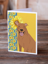 Load image into Gallery viewer, Summer Sunflowers Red Pit Bull Terrier Greeting Cards -  Blank Note Cards – 8-Pack of Artist-Designed Cards with Envelopes