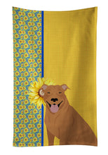 Load image into Gallery viewer, Summer Sunflowers Red Pit Bull Terrier Kitchen Towel