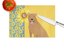 Load image into Gallery viewer, Summer Sunflowers Red Pit Bull Terrier Glass Cutting Boards – Durable, Decorative Kitchen Art Large