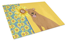 Load image into Gallery viewer, Summer Sunflowers Red Pit Bull Terrier Glass Cutting Boards – Durable, Decorative Kitchen Art Large