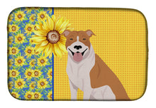 Load image into Gallery viewer, Summer Sunflowers Red and White Pit Bull Terrier Dish Drying Mat – Absorbent, Artistic Kitchen Essentials