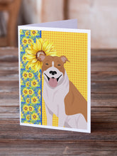 Load image into Gallery viewer, Summer Sunflowers Red and White Pit Bull Terrier Greeting Cards -  Blank Note Cards – 8-Pack of Artist-Designed Cards with Envelopes