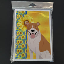 Load image into Gallery viewer, Summer Sunflowers Red and White Pit Bull Terrier Greeting Cards -  Blank Note Cards – 8-Pack of Artist-Designed Cards with Envelopes