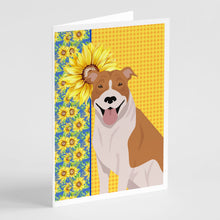 Load image into Gallery viewer, Summer Sunflowers Red and White Pit Bull Terrier Greeting Cards -  Blank Note Cards – 8-Pack of Artist-Designed Cards with Envelopes