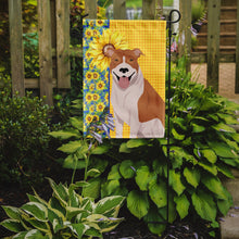 Load image into Gallery viewer, Summer Sunflowers Red and White Pit Bull Terrier Garden Flag – Decorative Outdoor Yard Flag