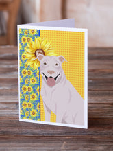 Load image into Gallery viewer, Summer Sunflowers White Pit Bull Terrier Greeting Cards -  Blank Note Cards – 8-Pack of Artist-Designed Cards with Envelopes