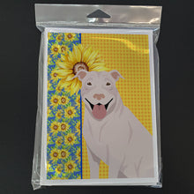 Load image into Gallery viewer, Summer Sunflowers White Pit Bull Terrier Greeting Cards -  Blank Note Cards – 8-Pack of Artist-Designed Cards with Envelopes