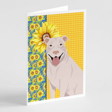 Load image into Gallery viewer, Summer Sunflowers White Pit Bull Terrier Greeting Cards -  Blank Note Cards – 8-Pack of Artist-Designed Cards with Envelopes