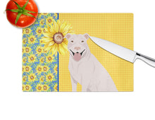 Load image into Gallery viewer, Summer Sunflowers White Pit Bull Terrier Glass Cutting Boards – Durable, Decorative Kitchen Art Large