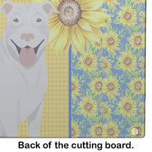 Load image into Gallery viewer, Summer Sunflowers White Pit Bull Terrier Glass Cutting Boards – Durable, Decorative Kitchen Art Large