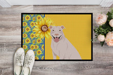 Load image into Gallery viewer, Summer Sunflowers White Pit Bull Terrier Doormat - 18x27 Decorative Floor Mat – Indoor/Outdoor Rug with Artistic Flair