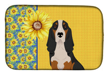 Load image into Gallery viewer, Summer Sunflowers Black Tricolor Basset Hound Dish Drying Mat – Absorbent, Artistic Kitchen Essentials