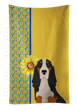 Load image into Gallery viewer, Summer Sunflowers Black Tricolor Basset Hound Kitchen Towel