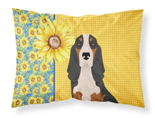 Load image into Gallery viewer, Summer Sunflowers Black Tricolor Basset Hound Fabric Standard Pillowcase – Artistic Decorative Front, White Back