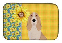 Load image into Gallery viewer, Summer Sunflowers Lemon and White Tricolor Basset Hound Dish Drying Mat – Absorbent, Artistic Kitchen Essentials