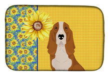 Load image into Gallery viewer, Summer Sunflowers Red and White Tricolor Basset Hound Dish Drying Mat – Absorbent, Artistic Kitchen Essentials