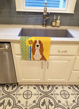 Load image into Gallery viewer, Summer Sunflowers Red and White Tricolor Basset Hound Kitchen Towel