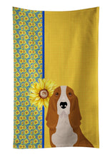 Load image into Gallery viewer, Summer Sunflowers Red and White Tricolor Basset Hound Kitchen Towel