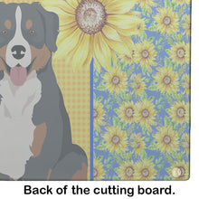 Load image into Gallery viewer, Summer Sunflowers Bernese Mountain Dog Glass Cutting Boards – Durable, Decorative Kitchen Art Large