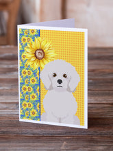 Load image into Gallery viewer, Summer Sunflowers Bichon Frise Greeting Cards -  Blank Note Cards – 8-Pack of Artist-Designed Cards with Envelopes