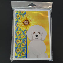 Load image into Gallery viewer, Summer Sunflowers Bichon Frise Greeting Cards -  Blank Note Cards – 8-Pack of Artist-Designed Cards with Envelopes