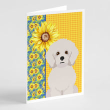 Load image into Gallery viewer, Summer Sunflowers Bichon Frise Greeting Cards -  Blank Note Cards – 8-Pack of Artist-Designed Cards with Envelopes