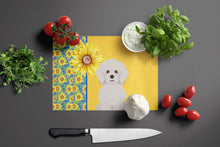 Load image into Gallery viewer, Summer Sunflowers Bichon Frise Glass Cutting Boards – Durable, Decorative Kitchen Art Large