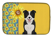 Load image into Gallery viewer, Summer Sunflowers Black and White Border Collie Dish Drying Mat – Absorbent, Artistic Kitchen Essentials