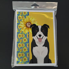 Load image into Gallery viewer, Summer Sunflowers Black and White Border Collie Greeting Cards -  Blank Note Cards – 8-Pack of Artist-Designed Cards with Envelopes