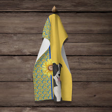 Load image into Gallery viewer, Summer Sunflowers Black and White Border Collie Kitchen Towel