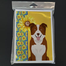 Load image into Gallery viewer, Summer Sunflowers Red and White Border Collie Greeting Cards -  Blank Note Cards – 8-Pack of Artist-Designed Cards with Envelopes