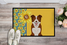 Load image into Gallery viewer, Summer Sunflowers Red and White Border Collie Doormat - 24x36 Decorative Floor Mat – Indoor/Outdoor Rug with Artistic Flair