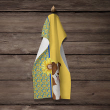 Load image into Gallery viewer, Summer Sunflowers Red and White Border Collie Kitchen Towel